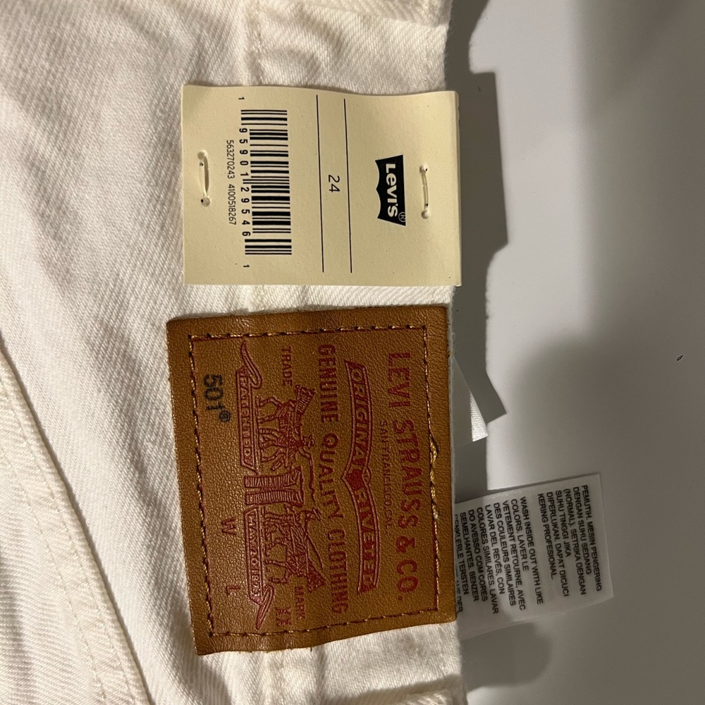 Levis woman’s 501 button fly denim white shorts